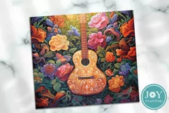 BEAUTIFUL GUITAR AND FLOWERS TUMBLER WRAP SUBLIMATION DESIGN Product Image 2