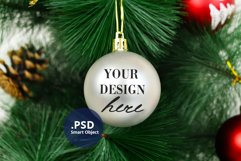 Round Christmas Ornament Mockup, Silver Bauble Mockup PSD Product Image 1