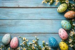 Easter eggs wooden planks background Product Image 1