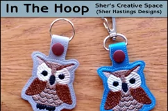 ITH Howard the Owl Vinyl Key Fob or Bag Tag - Snap Tab Machine Embroidery Product Image 1