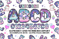 Unicorn Alphabet png clipart, unicorn letters doodle Product Image 1