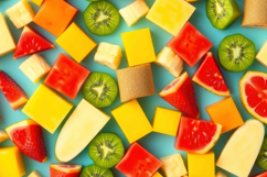 Cube Shaped Sliced Fruits Background Product Image 1