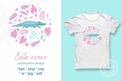 Cute crocodile PNG sublimation design for kids t shirt Product Image 1