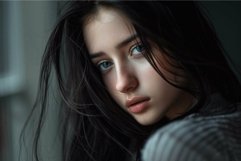 Pensive young woman with striking eyes Product Image 1