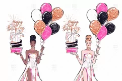 Pink Birthday Girl Party Presents Cake Champagne Clip Art Product Image 2