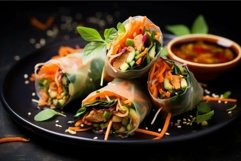 Fresh spring rolls on elegant black plate Product Image 1