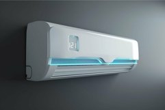 Modern air conditioner mounted on gray wall cooling a room Product Image 1