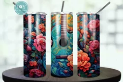 BEAUTIFUL GUITAR AND FLOWERS TUMBLER WRAP SUBLIMATION DESIGN Product Image 1