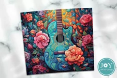 BEAUTIFUL GUITAR AND FLOWERS TUMBLER WRAP SUBLIMATION DESIGN Product Image 3