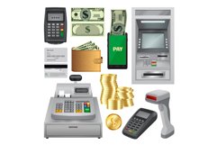 Money transactions mockup set, realistic style Product Image 1