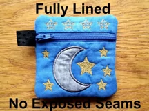 Moon and Stars Zipper Bag / Fully Lined, 4X4 HOOP Product Image 3