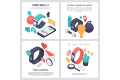 Fitness bracelet accessory banner set, isometric style Product Image 1