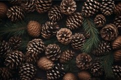 Assorted pine cones and fir branches background Product Image 1