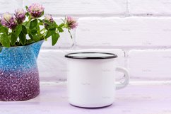White campfire enamel mug mockup with pink clover Product Image 2
