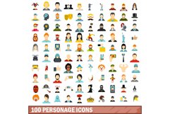 100 personage icons set, flat style Product Image 1