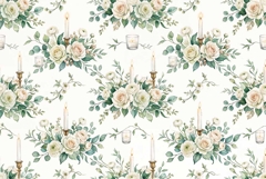 Watercolor seamless pattern with wedding candles white roses Product Image 1