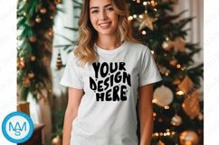Bella Canvas 3001 Christmas, Woman white Tshirt Mockup Product Image 1
