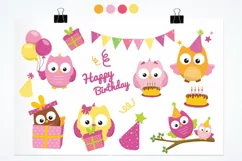 Birthday Owls Girls  graphics and illustrations - Free Design of The Week Product Image 2