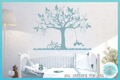 Boy Swinging in Tree Swing SVG | Child Play Bike Cut File Product Image 2