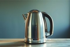 New stainless steel electric kettle sitting on tabletop Product Image 1