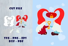Couple Gnome valentine svg with hearts, key. Love you. SVG Product Image 1