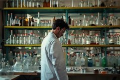 Scientist pondering experiment in laboratory Product Image 1