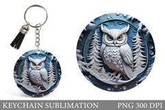 Winter Owl Keychain Design. Winter Round Keychain Product Image 1