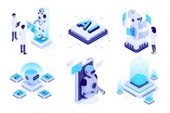 Isometric artificial intelligence. Digital brain neural netw Product Image 1