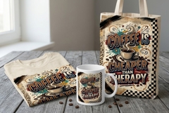 Coffee Is Cheaper Than Therapy PNG Sublimation Design Product Image 1