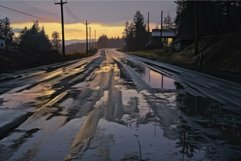 Twilight glow on wet country road Product Image 1
