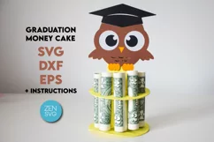 Graduation Money Cake Svg, Owl Money Cake Cash Gift Template Product Image 1