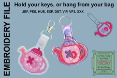 Hugs &amp; Kisses Teapot Valentine Key Fob or Bag Tag - Snap Tab Product Image 1