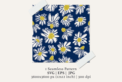 Navy Sketchy Daisy Hand-Drawn Floral Seamless Pattern SVG Product Image 3