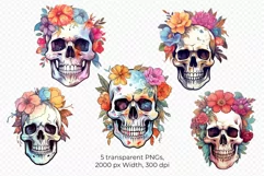 Ethereal Floral Skulls Watercolor Illustrations Product Image 2