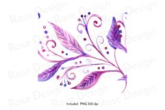 Abstract purple florals watercolor seamless border Product Image 2