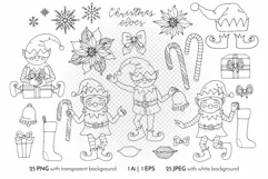 Christmas Elves - Cute Winter Elf Line Art Clipart & Pattern Product Image 2