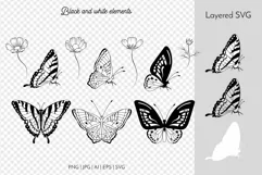 Cosmos Flower and Butterflies SVG Clipart & Patterns Product Image 4