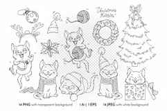 Christmas Kitties - Festive Cats Line Art Clip art & Pattern Product Image 4