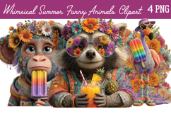 Whimsical summer funny animals Png Clipart Product Image 1