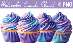 Watercolor Cupcake Clipart Png Product Image 1