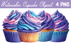 Watercolor Cupcake Clipart Png Product Image 1