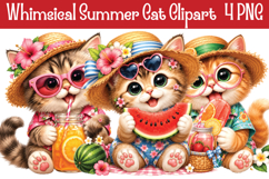 Whimsical Summer Cat Clipart Png Product Image 1