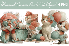Whimsical Summer Beach Cat Clipart Png Product Image 1
