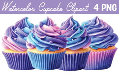 Watercolor Cupcake Clipart Png Product Image 1