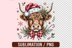 Coquette Christmas Highland Cow PNG Designs Product Image 1
