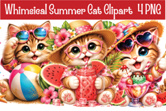 Whimsical Summer Cat Clipart Png Product Image 1