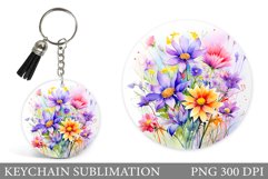 Flowers Round Keychain. Wildflowers Keychain Sublimation Product Image 1