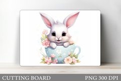 Bunny In Mug Cutting Board. Bunny Flowers Cutting Board Product Image 1