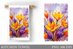 Crocus Kitchen Towel. Flowers Kitchen Towel Sublimation Product Image 1