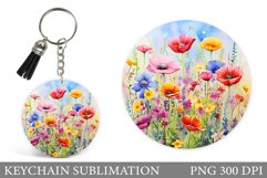 Wildflowers Keychain Design. Flowers Watercolor Keychain Product Image 1